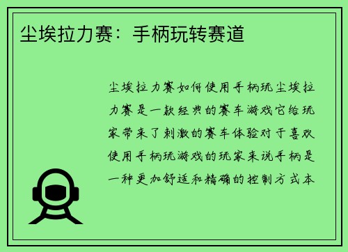 尘埃拉力赛：手柄玩转赛道